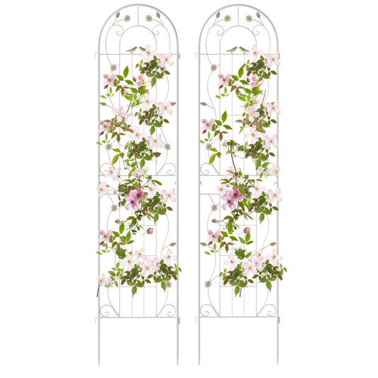 LIVSK Tuinscherm van Metaal - Vrijstaand Plantenrek - 220 x 50 cm - Roestbestendig - Eenvoudige Montage - Wit