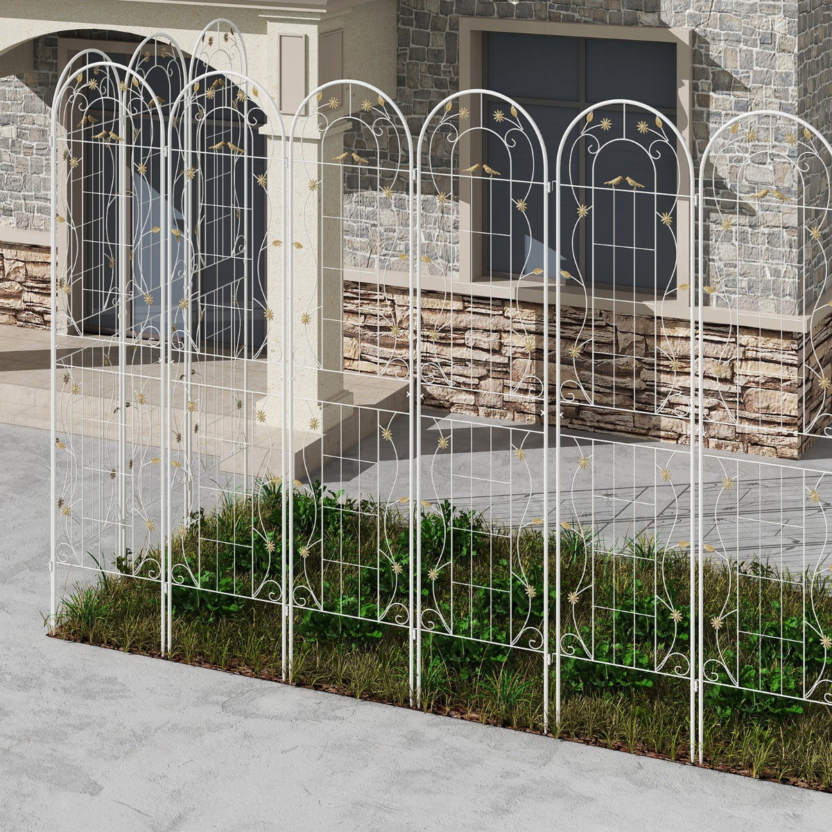 LIVSK Tuinscherm van Metaal - Vrijstaand Plantenrek - 220 x 50 cm - Roestbestendig - Eenvoudige Montage - Wit