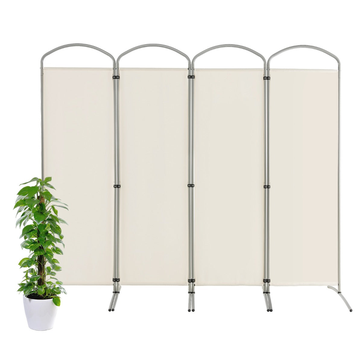 LIVSK Ruimteverdeler - Inklapbaar en Afneembaar - Hoogwaardig Metalen Frame - 4 Panelen - Flexibele Opstelling - Gebroken Wit