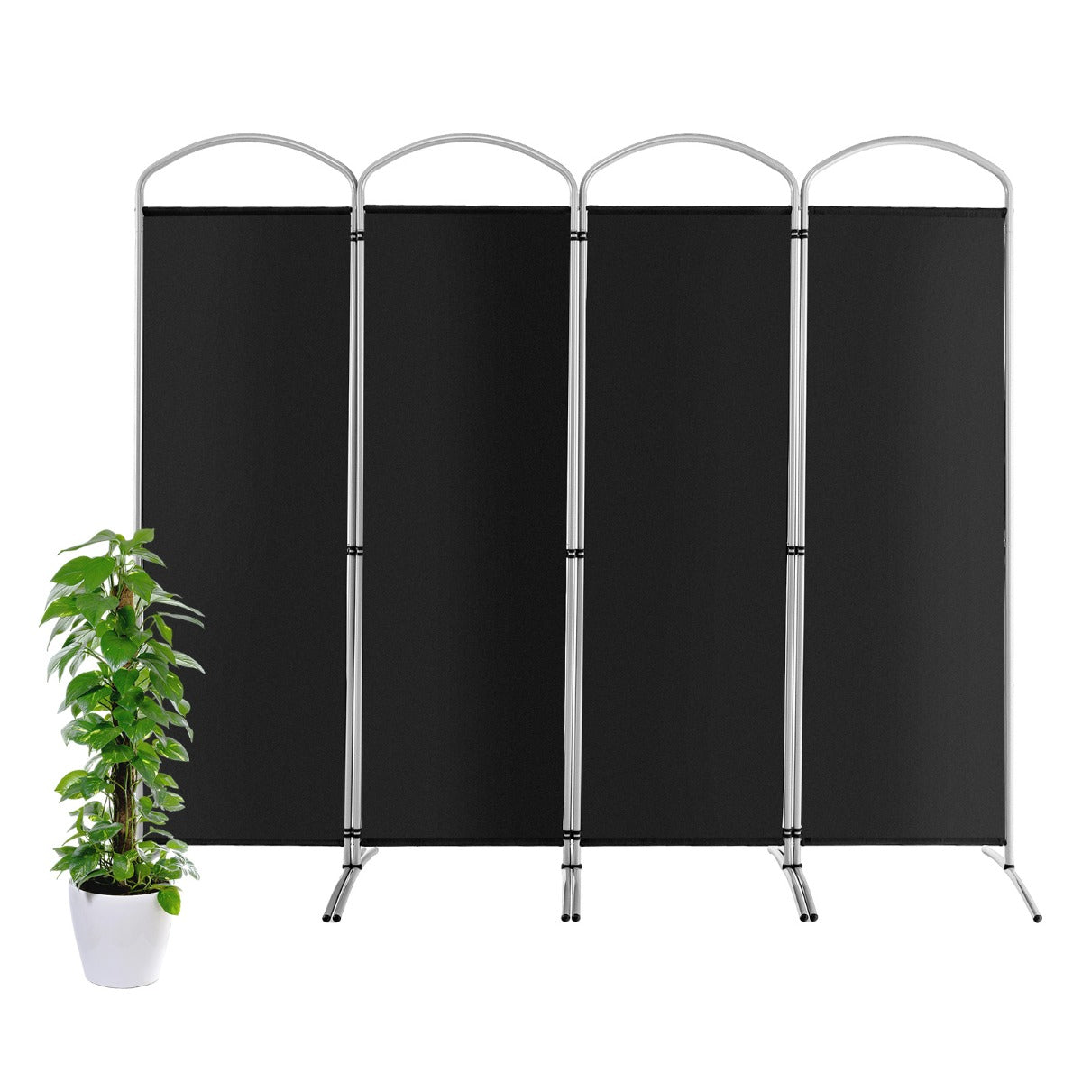 LIVSK Kamerscherm Scheidingswand - Inklapbaar met 9 Klemmen - Duurzaam Metalen Frame - 4 Panelen - 221 x 51 x 188 cm - Zwart