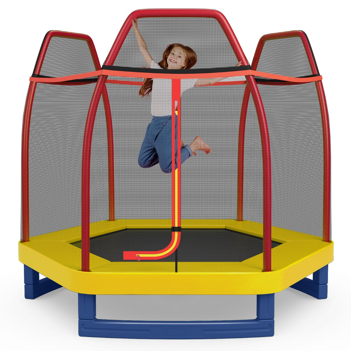 LIVSK 223cm Trampoline voor Kinderen - Veiligheidsnet - Hoogwaardige Springmat - Duurzaam Stalen Frame - Voor Binnen en Buiten -