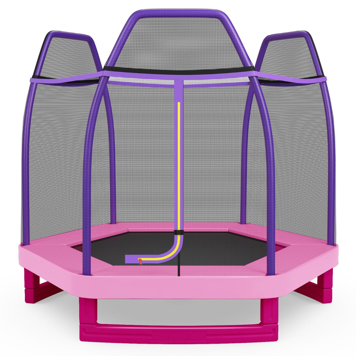 LIVSK 223cm Recreatieve Trampoline voor Kinderen - Veiligheidsnet - Stabiel Stalen Frame - Voor Binnen en Buiten - Roze
