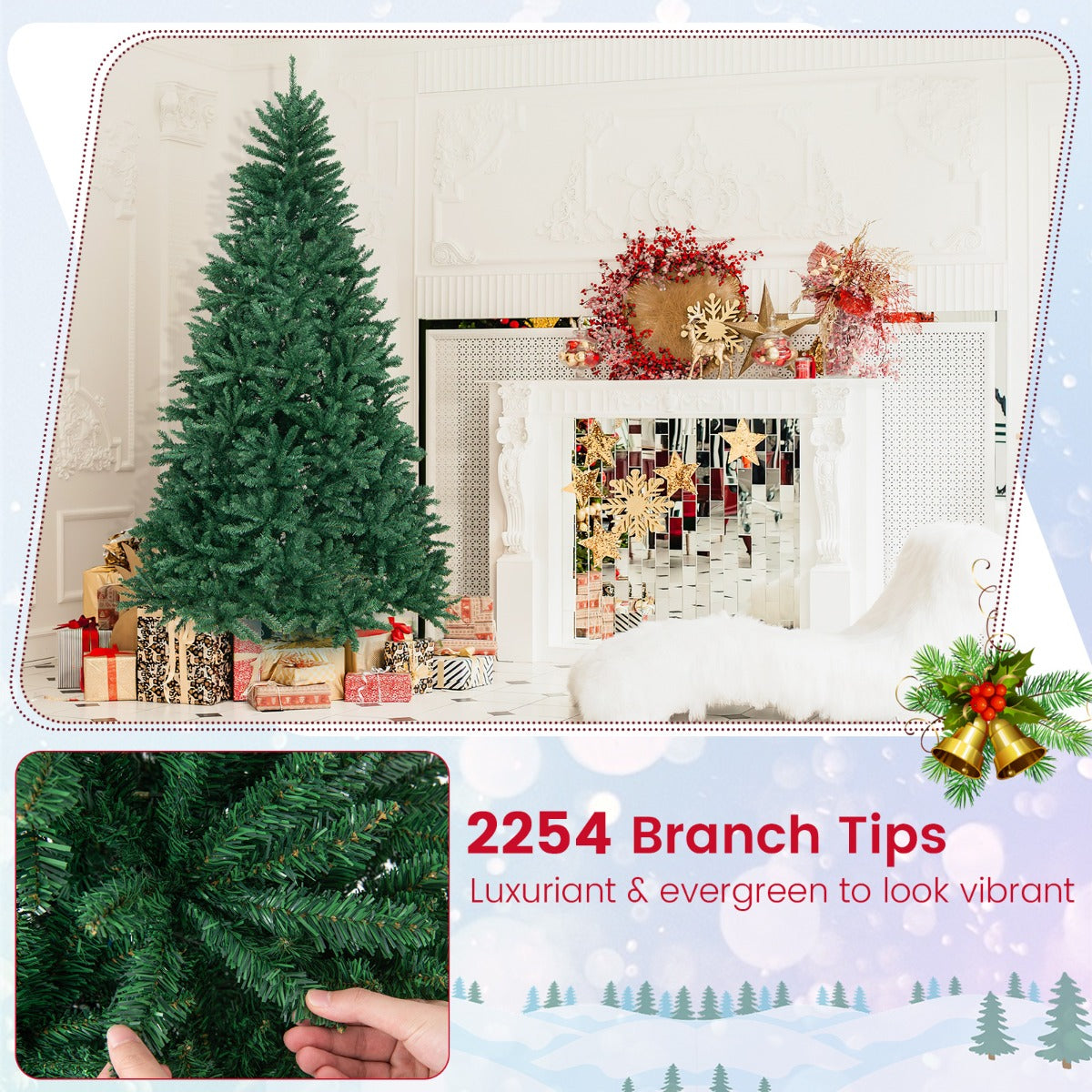 LIVSK Kunstkerstboom 225 cm - 2254 Realistische Takken - Scharnierend - Duurzame Standaard - Gemakkelijk Op te Bergen - Groen