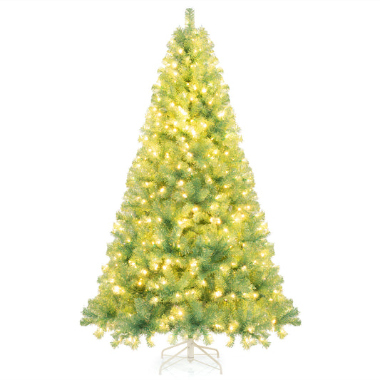 LIVSK Kunstkerstboom 225 cm - 1300 Takpunten - 550 Warmwitte LED-lampen - 8 Lichtmodi - Eenvoudige Montage - Groen
