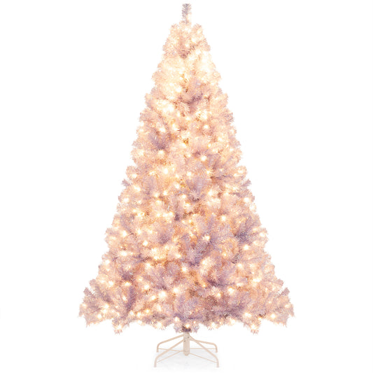 LIVSK Kunstkerstboom 225 cm - 1300 Takpunten - 550 Warmwitte LED-lampen - 8 Lichtmodi - Eenvoudige Montage - Paars