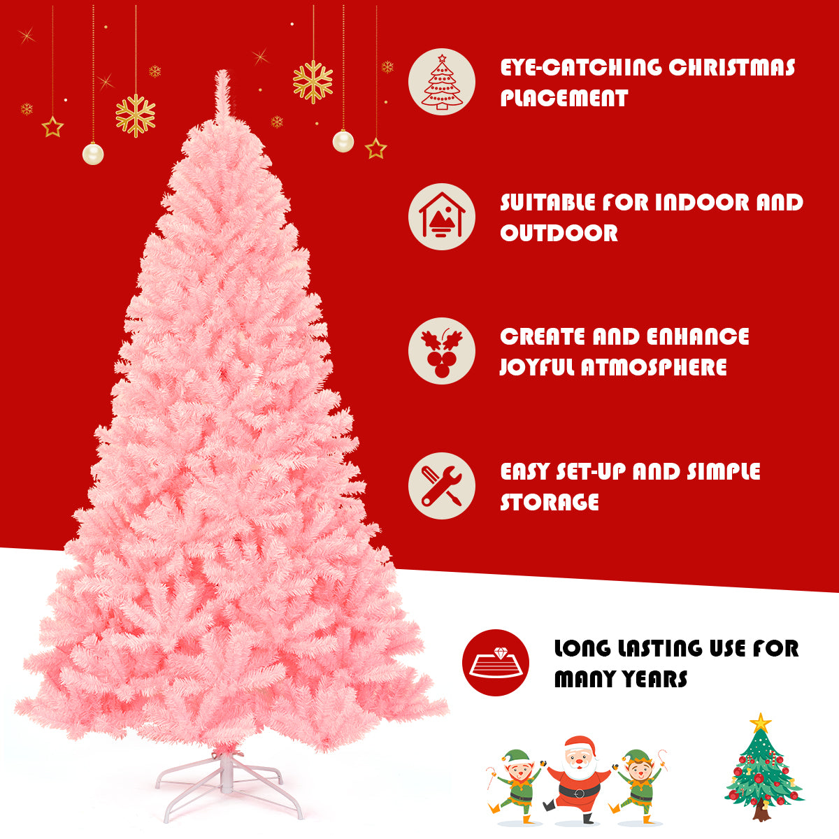 LIVSK Roze Kunstkerstboom - Scharnierende Secties - 1258 Takken - 100% PVC - Eenvoudige Montage - 225 x 129 cm - Roze
