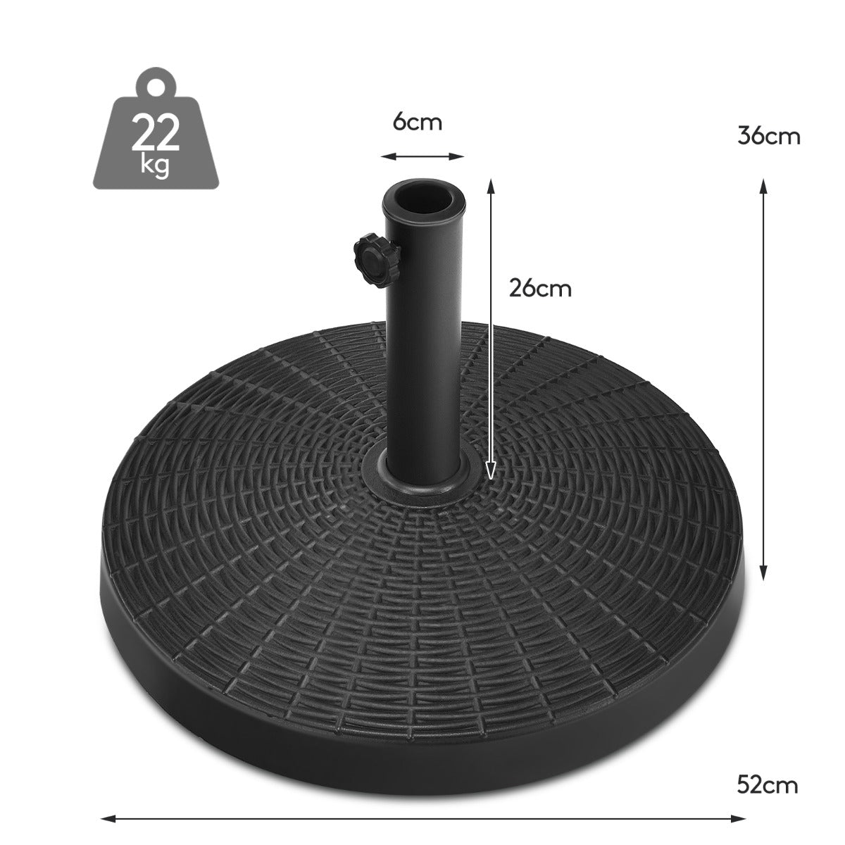 LIVSK Paraplubak van Hars 22 kg - Rotan Ontwerp - Waterdicht en Lichtbestendig - Voor 38 mm en 48 mm Parasolstokken - Zwart