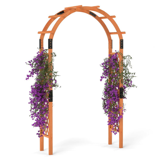 Livsk costway 235 cm houten tuinboog houten trellis voor klimplanten huwelijksboog voor ceremonies en feesten massief houten tuindecoratie voor terras