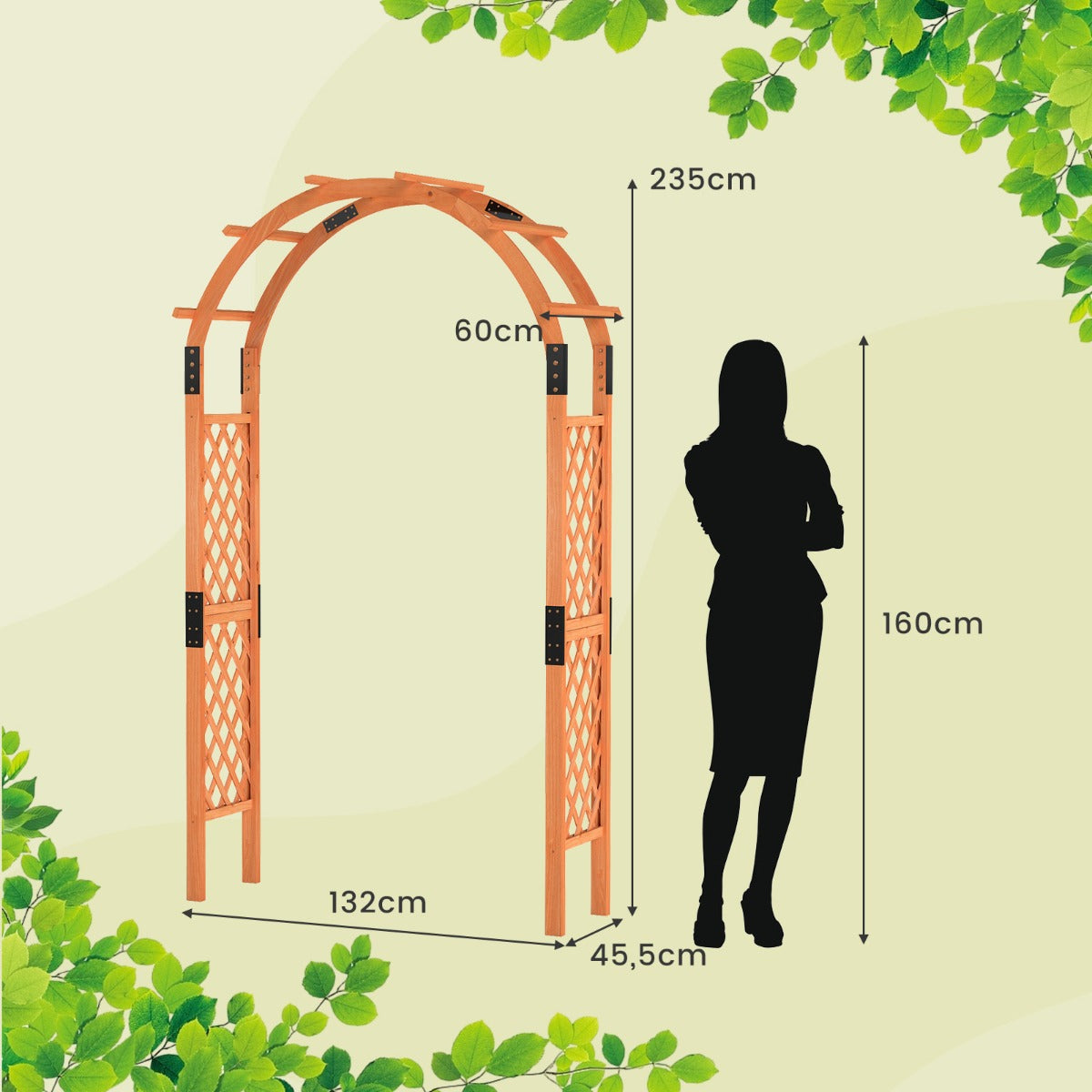 Livsk costway 235 cm houten tuinboog houten trellis voor klimplanten huwelijksboog voor ceremonies en feesten massief houten tuindecoratie voor terras