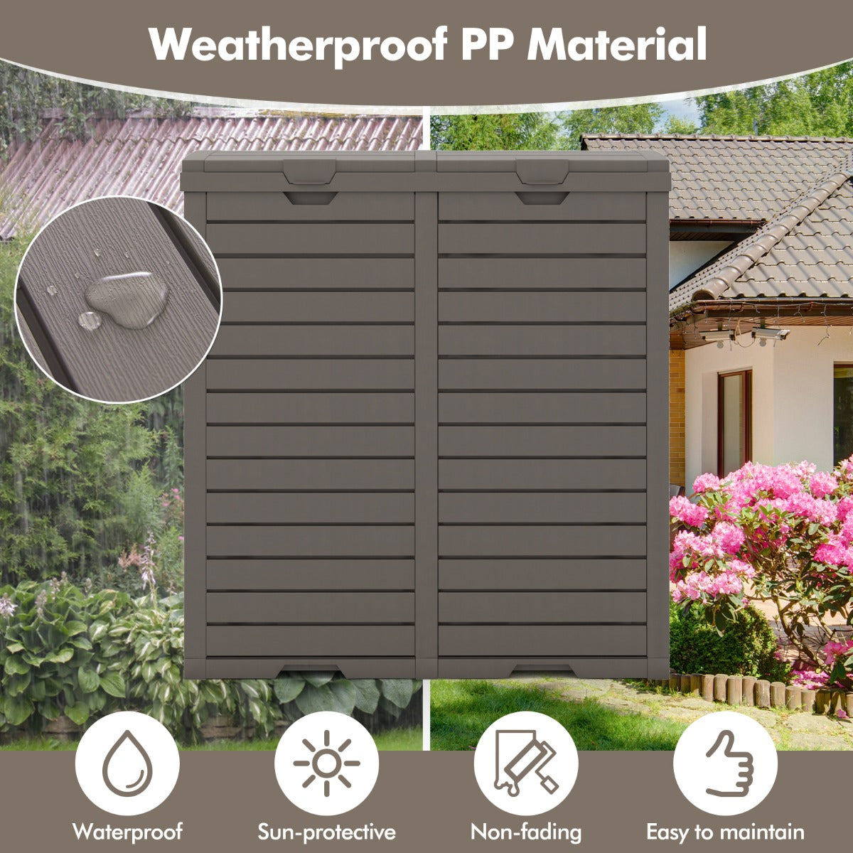 LIVSK Buitenprullenbak met 2 Compartimenten - Waterdicht en Weerbestendig - Uittrekbare Lekbak - Eenvoudig te Verplaatsen - Grijs