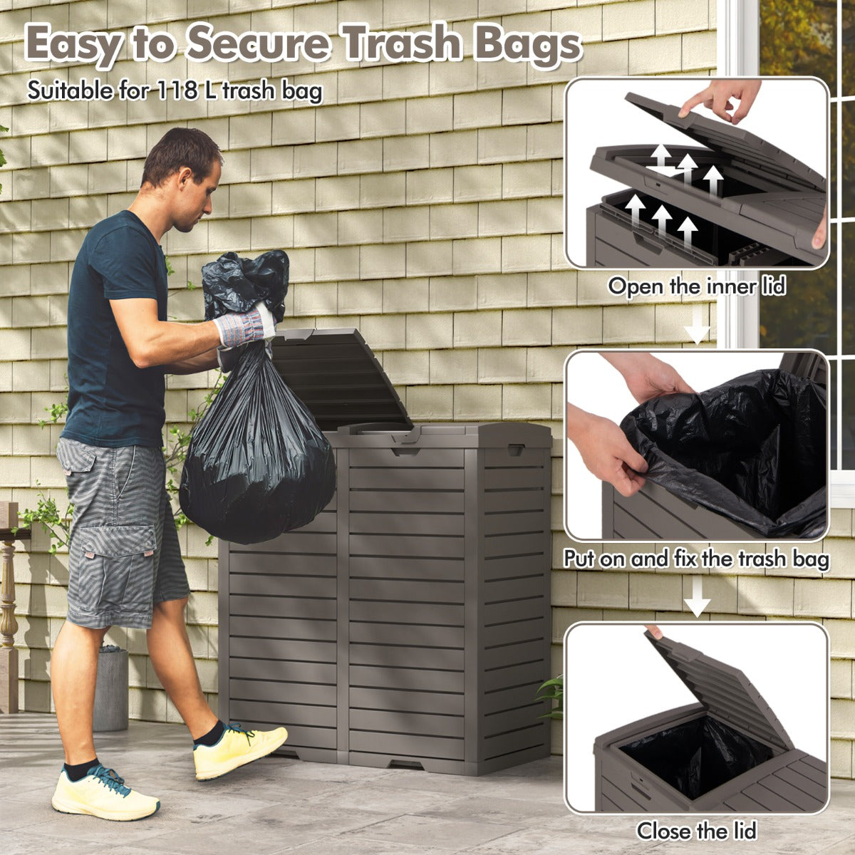 LIVSK Buitenprullenbak met 2 Compartimenten - Waterdicht en Weerbestendig - Uittrekbare Lekbak - Eenvoudig te Verplaatsen - Grijs