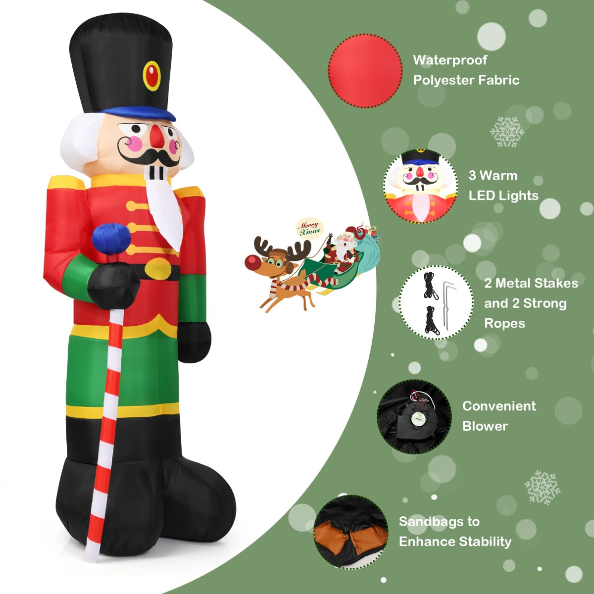 LIVSK Opblaasbare Kerst Notenkraker Soldaat - 2,4 m Hoog - Waterdicht Polyester - 3 LED-Lampjes - Voor Binnen en Buiten -