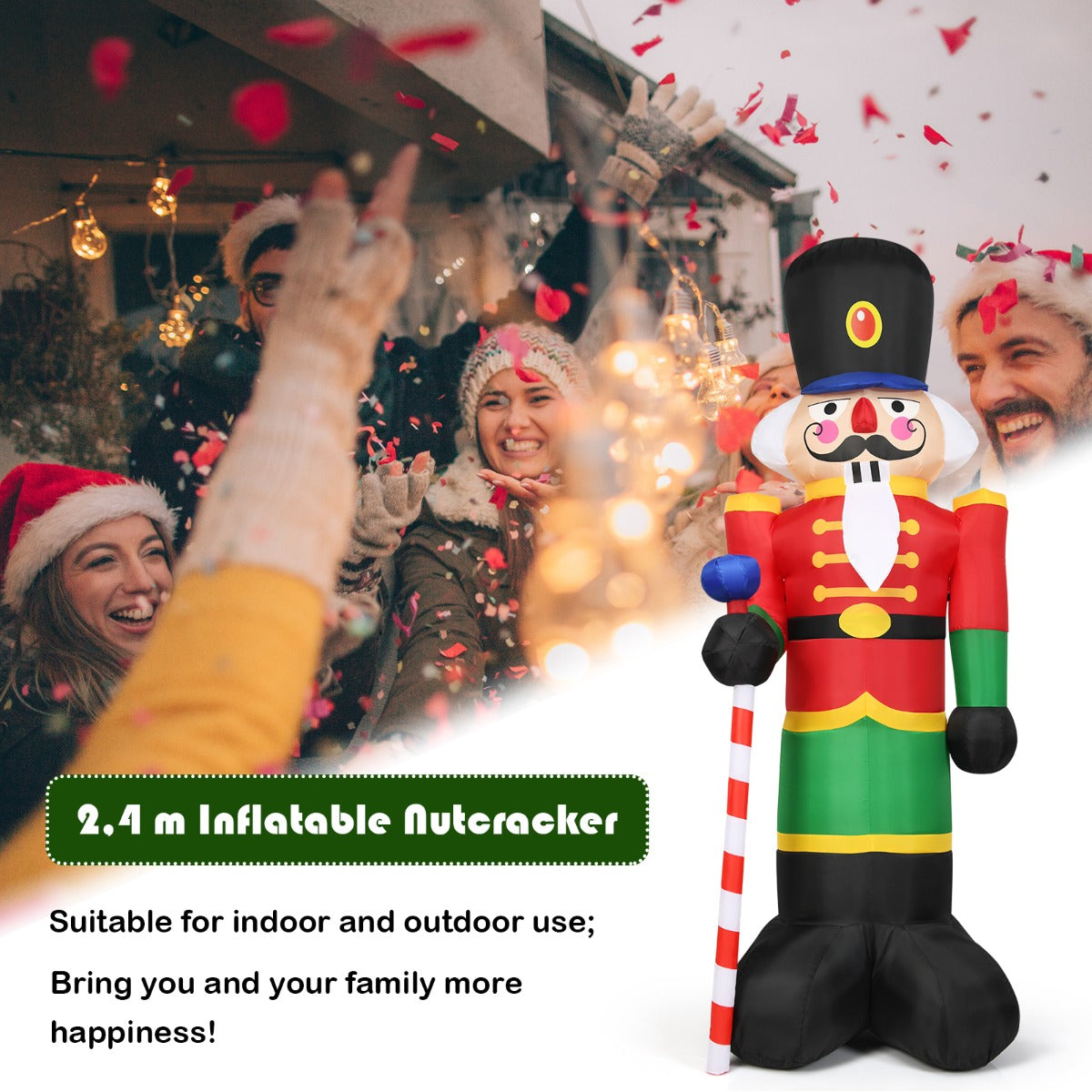 LIVSK Opblaasbare Kerst Notenkraker Soldaat - 2,4 m Hoog - Waterdicht Polyester - 3 LED-Lampjes - Voor Binnen en Buiten -