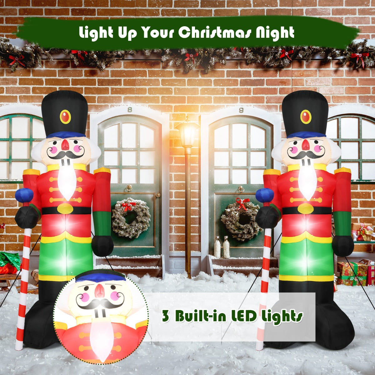 LIVSK Opblaasbare Kerst Notenkraker Soldaat - 2,4 m Hoog - Waterdicht Polyester - 3 LED-Lampjes - Voor Binnen en Buiten -