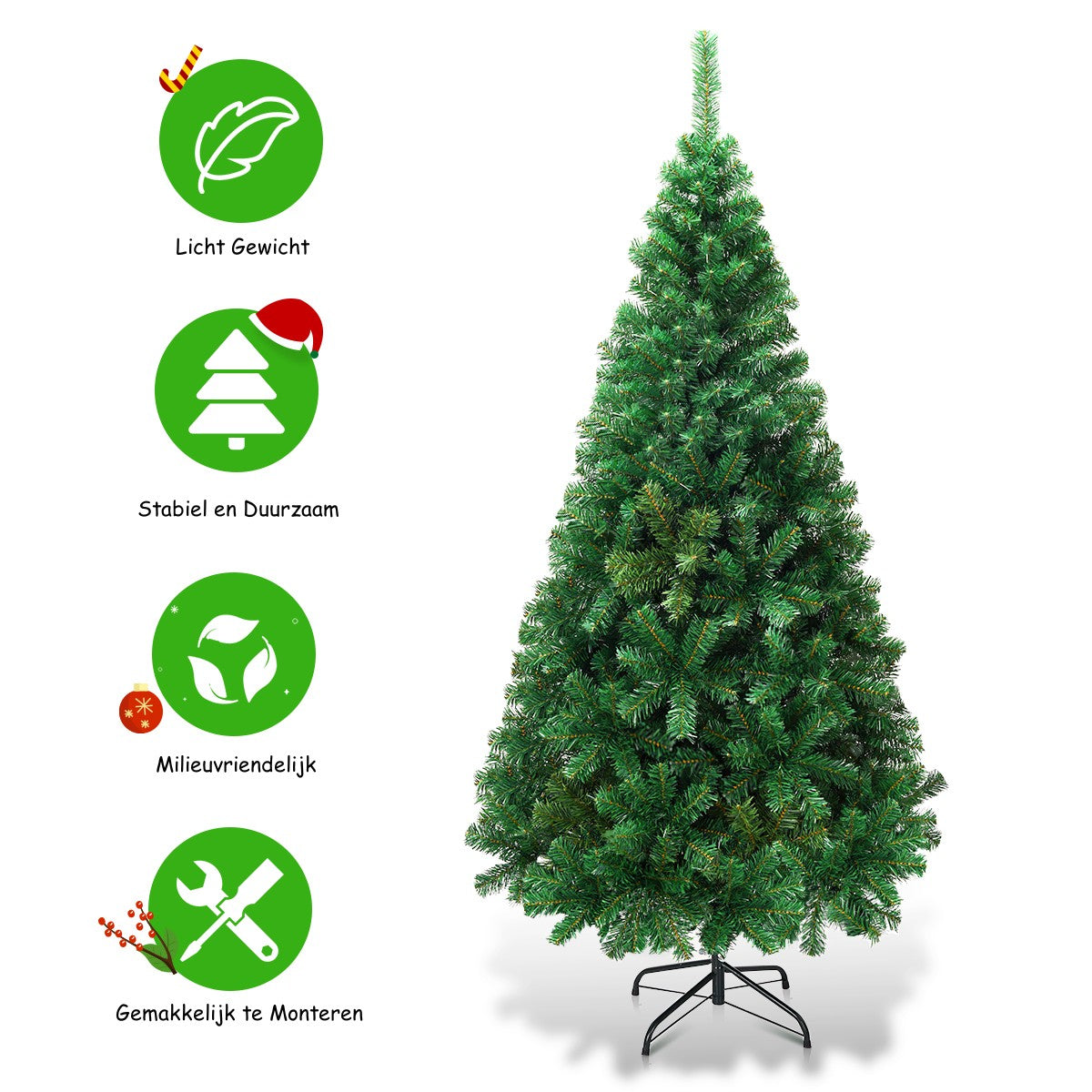 LIVSK Kunstkerstboom 240 cm - Milieuvriendelijk PVC - Eenvoudige Montage - Stabiele Metalen Standaard - Herbruikbaar - Groen