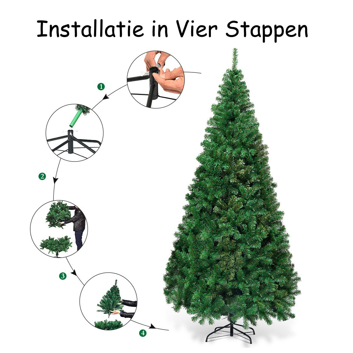 LIVSK Kunstkerstboom 240 cm - Milieuvriendelijk PVC - Eenvoudige Montage - Stabiele Metalen Standaard - Herbruikbaar - Groen