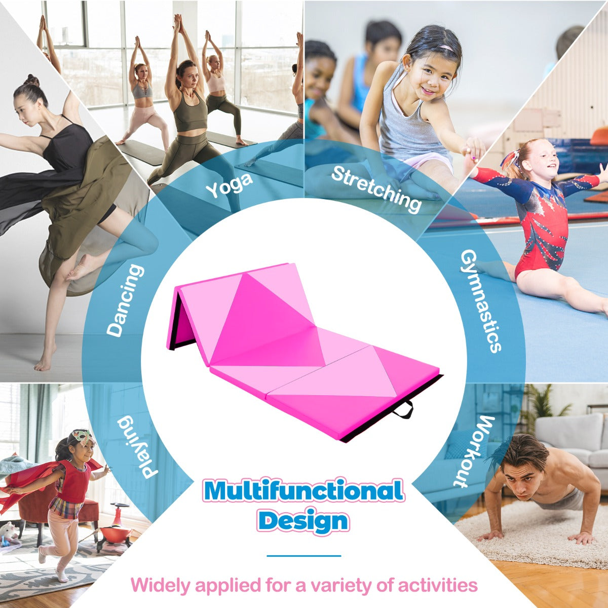 Livsk costway 240 cm lange opvouwbare gymmat 240 cm x 117 cm x 5 cm grote sportmat van pu leer met klittenbandsluitingen hot pink 6