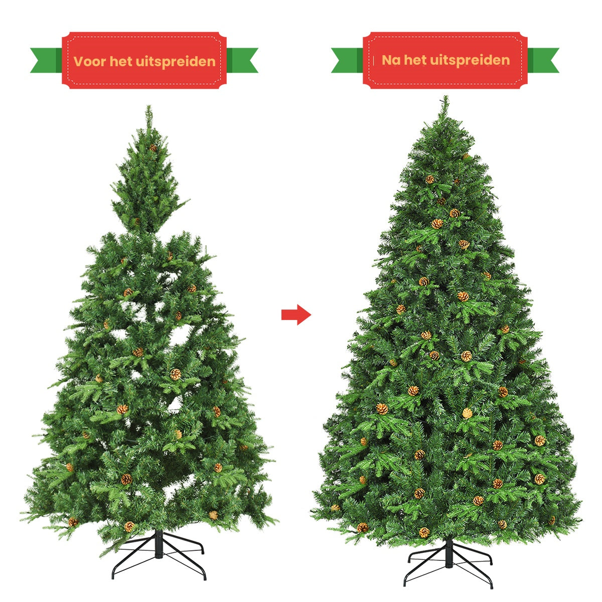 LIVSK Decoratieve Kunstkerstboom 240 cm - LED Verlichting - Dichte Takken - Metalen Standaard - Herbruikbaar - Groen