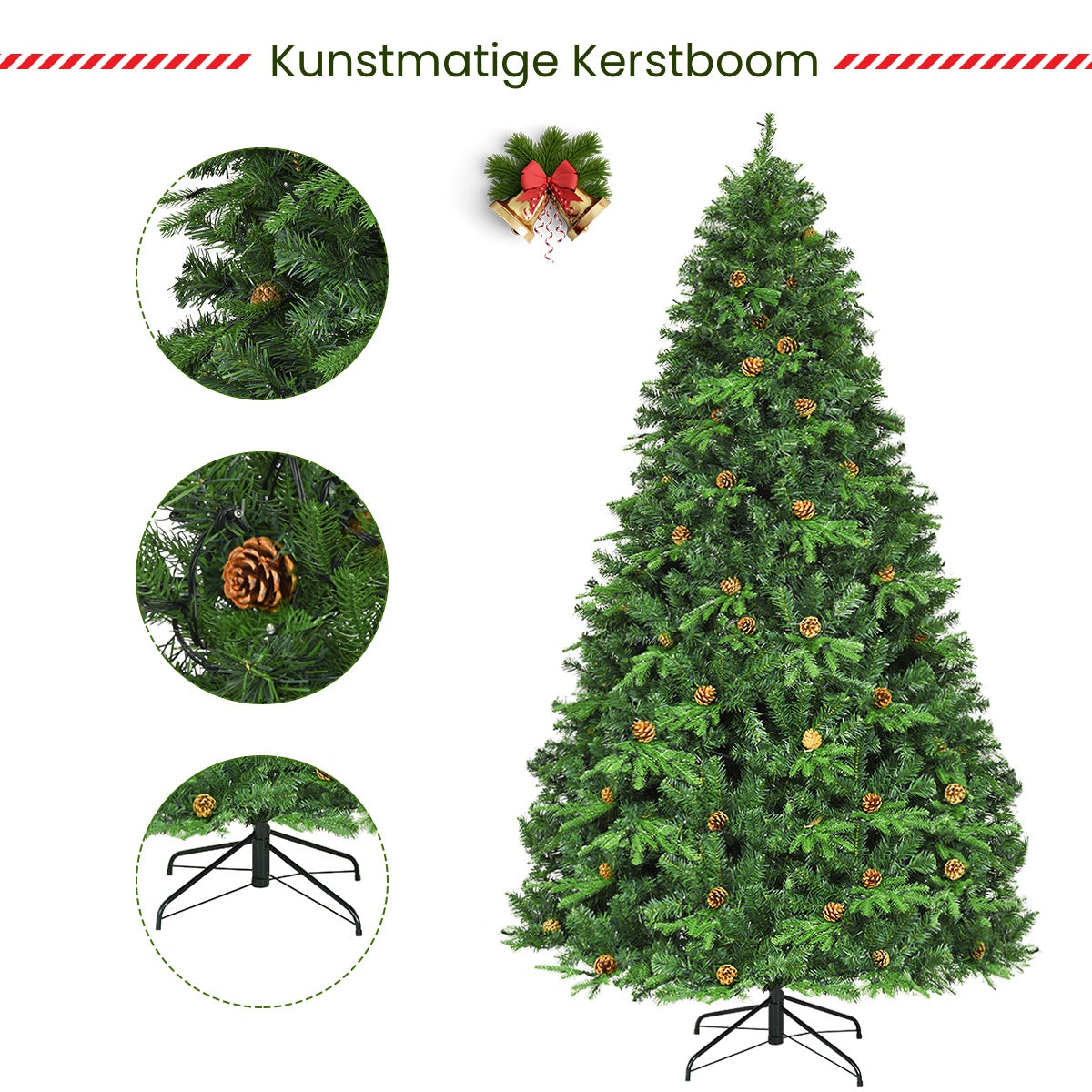 LIVSK Decoratieve Kunstkerstboom 240 cm - LED Verlichting - Dichte Takken - Metalen Standaard - Herbruikbaar - Groen