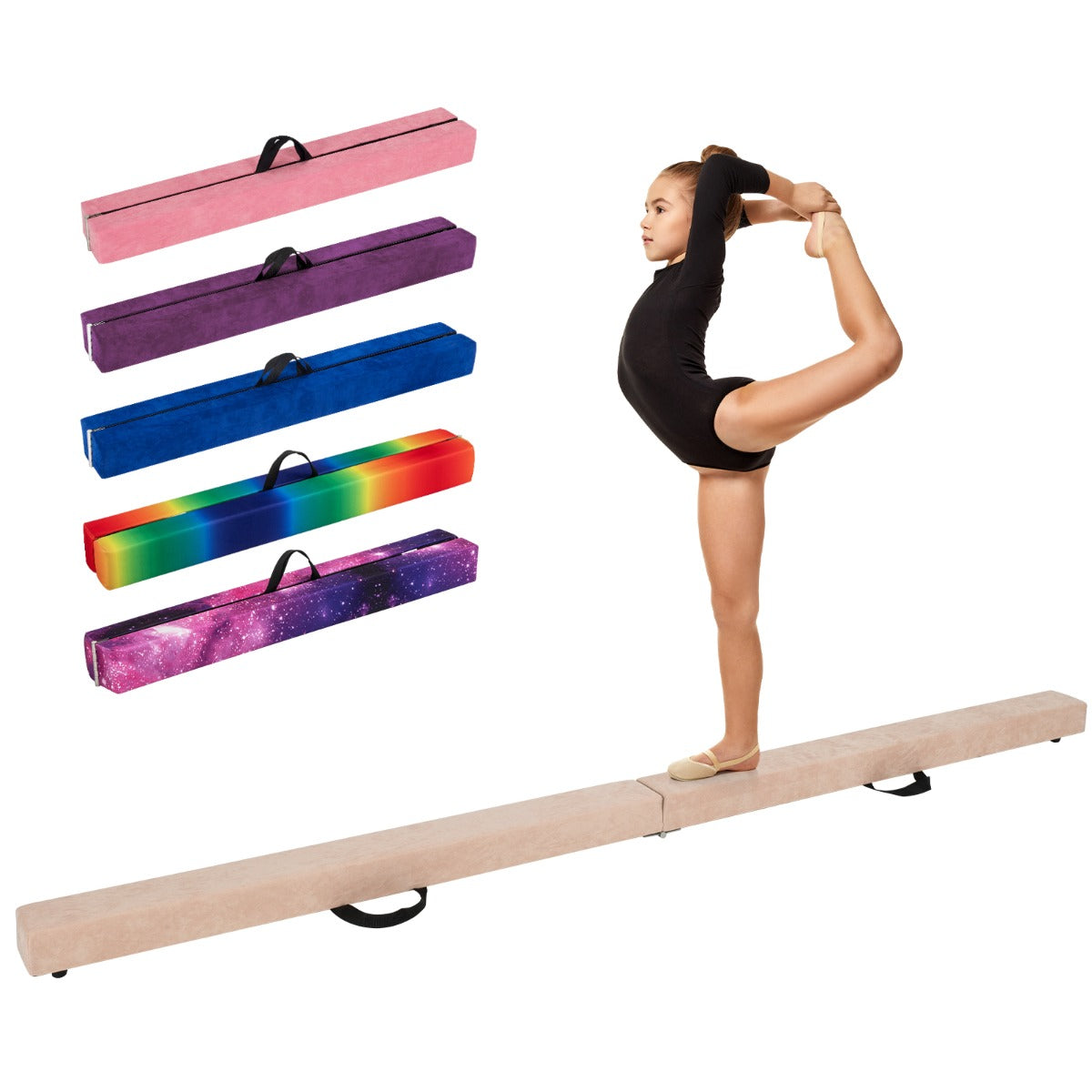 LIVSK opvouwbare evenwichtsbalk - EPE-schuim - Suède Bekleding - Massief Houten Basis - Antislip - 240 x 10 x 7,5 cm - Paars