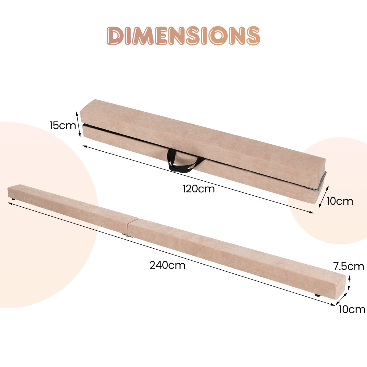 LIVSK opvouwbare evenwichtsbalk - EPE-schuim - Suède Bekleding - Massief Houten Basis - Antislip - 240 x 10 x 7,5 cm - Paars