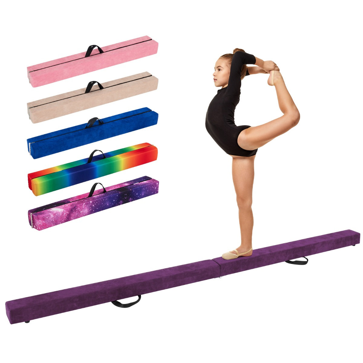 LIVSK Opvouwbare Evenwichtsbalk - EPE-schuim met Antislip PVC-bodem - Voor Kinderen 3-10 Jaar - 240 x 10 x 7,5 cm - Paars