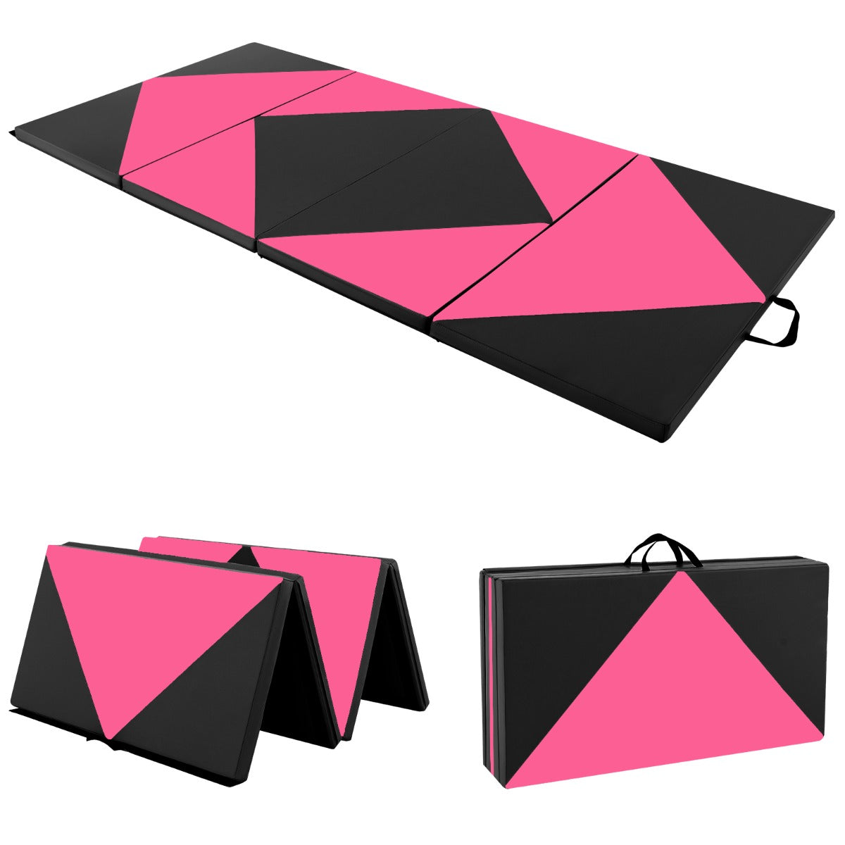LIVSK Opvouwbare Turnmat - 5 cm EPE-schuim - Klittenband - PU Leer - Draagbaar - Voor Yoga en Gymnastiek - Roze en Zwart