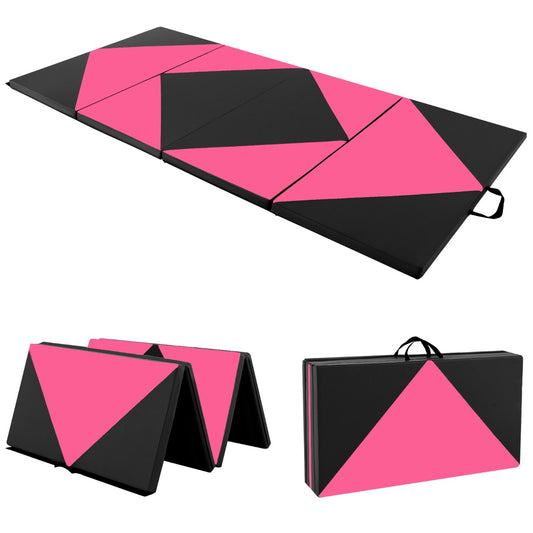 LIVSK Opvouwbare Turnmat - 5 cm EPE-schuim - Klittenband - PU Leer - Draagbaar - Voor Yoga en Gymnastiek - Roze en Zwart