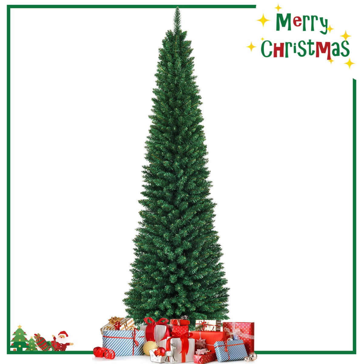 LIVSK Kunstmatige Kerstboom - Dichte PVC-naalden - Dun Potloodontwerp - Stevige Metalen Standaard - 1000 Takuiteinden - Groen