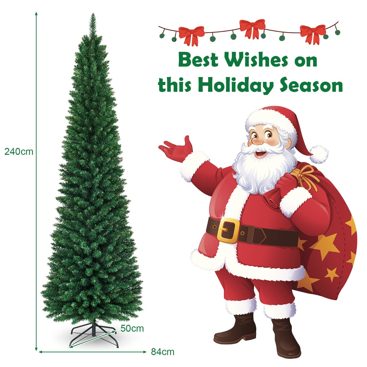 LIVSK Kunstmatige Kerstboom - Dichte PVC-naalden - Dun Potloodontwerp - Stevige Metalen Standaard - 1000 Takuiteinden - Groen