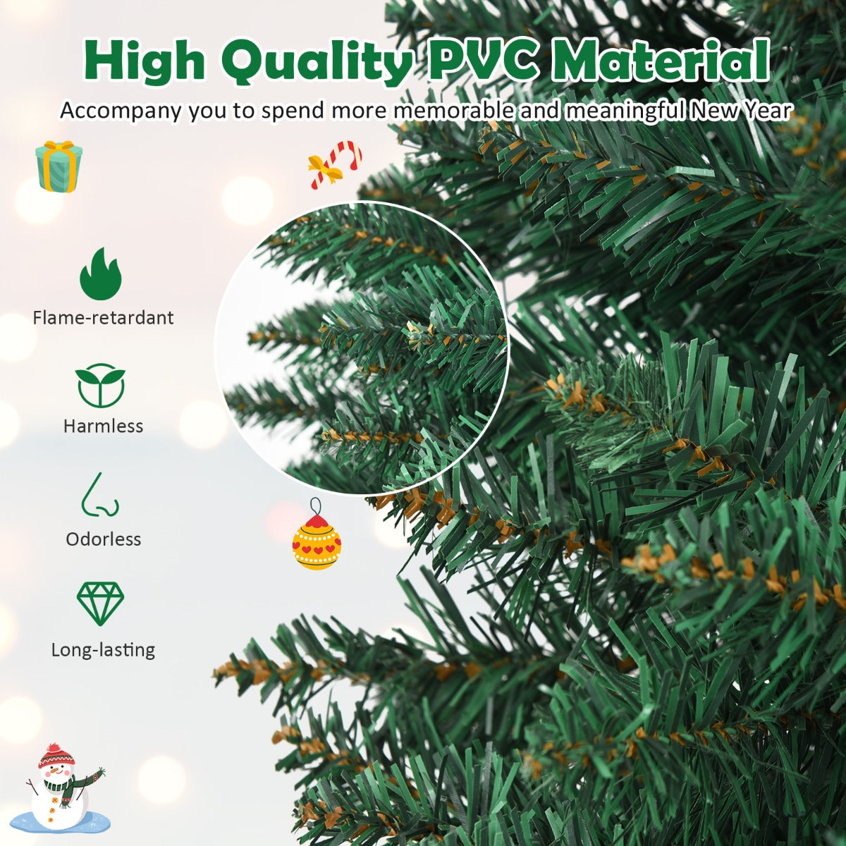 LIVSK Kunstmatige Kerstboom - Dichte PVC-naalden - Dun Potloodontwerp - Stevige Metalen Standaard - 1000 Takuiteinden - Groen