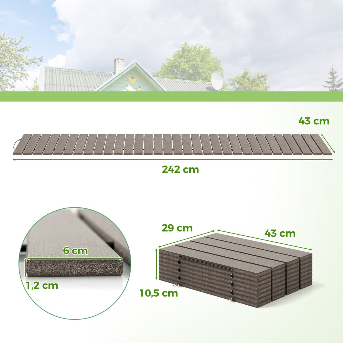 LIVSK Oprolbaar Tuinpad 242 x 43 x 1,2 cm - Antislip - Weerbestendig - Rustieke Houtnerf - Voor Tuin en Evenementen - Grijs