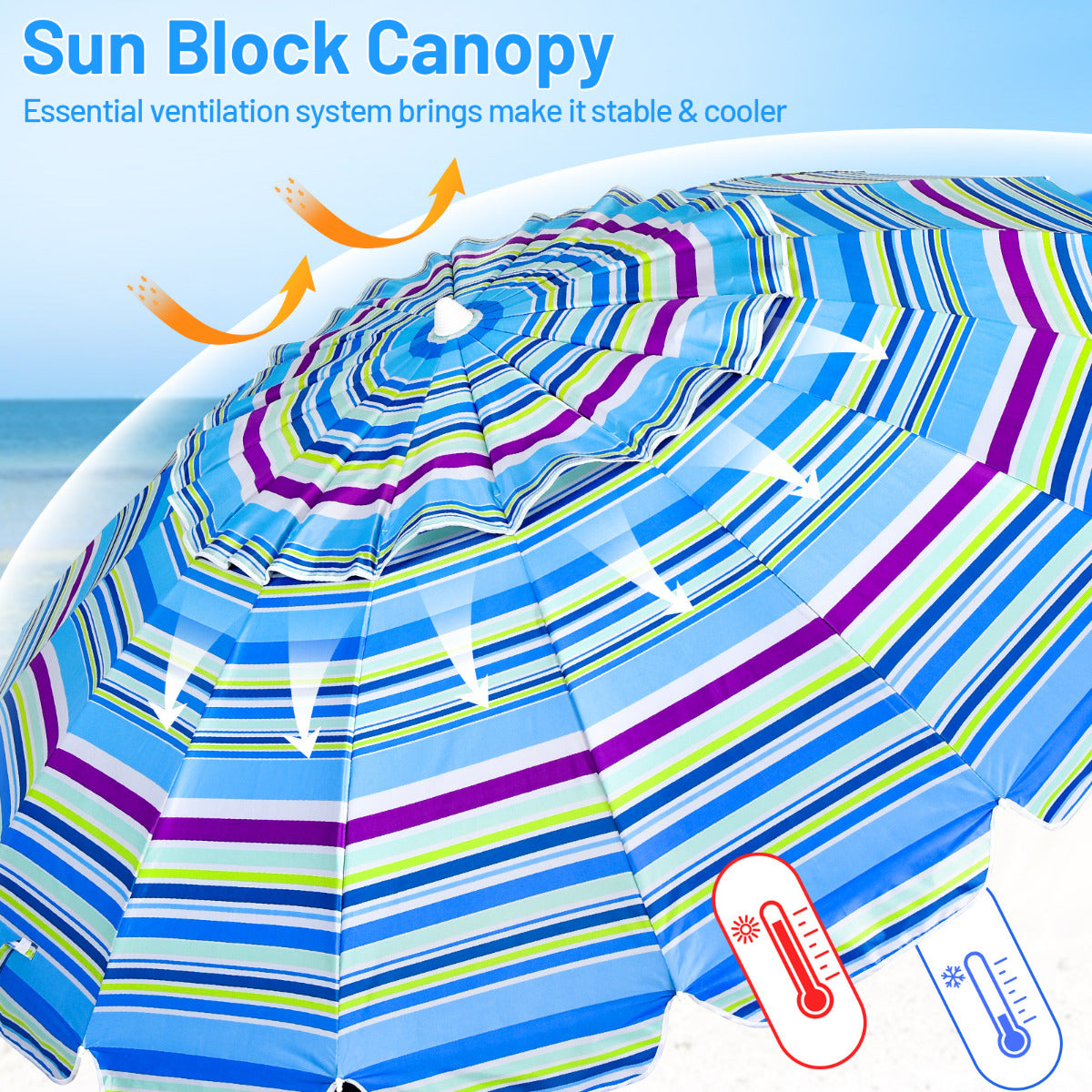 LIVSK Strandparasol Aluminium - UPF 50+ Bescherming - Kantelmechanisme - Stevig Stalen Frame - Luchtventilatie - 2,2 m - Blauw