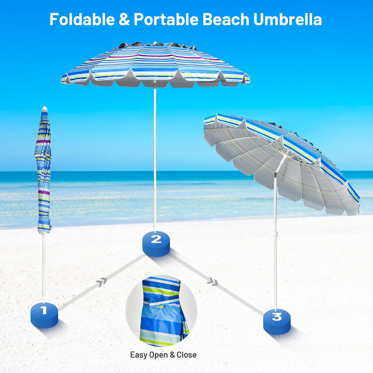 LIVSK Strandparasol Aluminium - UPF 50+ Bescherming - Kantelmechanisme - Stevig Stalen Frame - Luchtventilatie - 2,2 m - Blauw