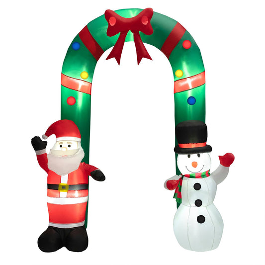 LIVSK Opblaasbare Kerstboog met Kerstman en Sneeuwman - 245 cm Hoog - LED Verlichting - Waterbestendig Polyester - Inclusief