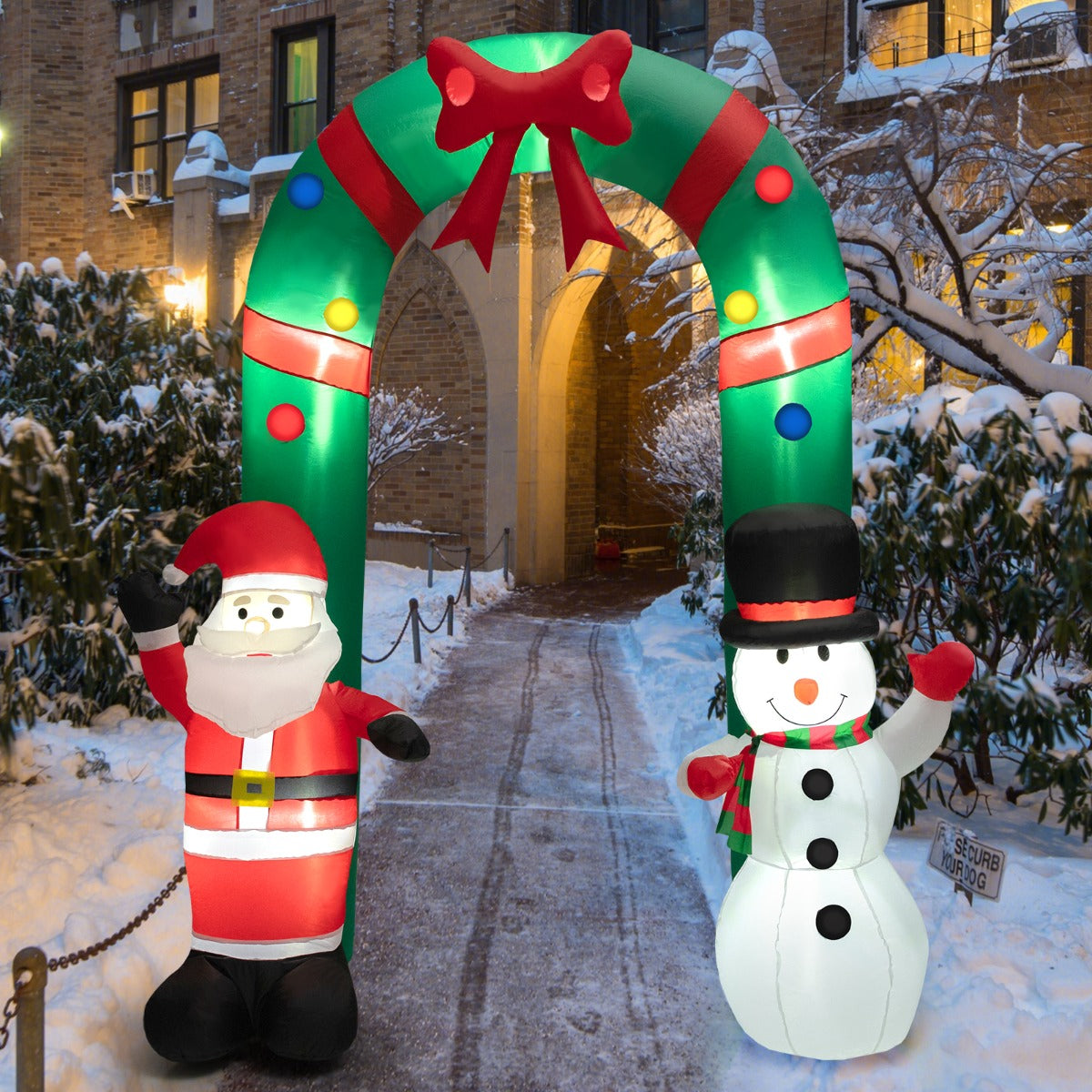 LIVSK Opblaasbare Kerstboog met Kerstman en Sneeuwman - 245 cm Hoog - LED Verlichting - Waterbestendig Polyester - Inclusief