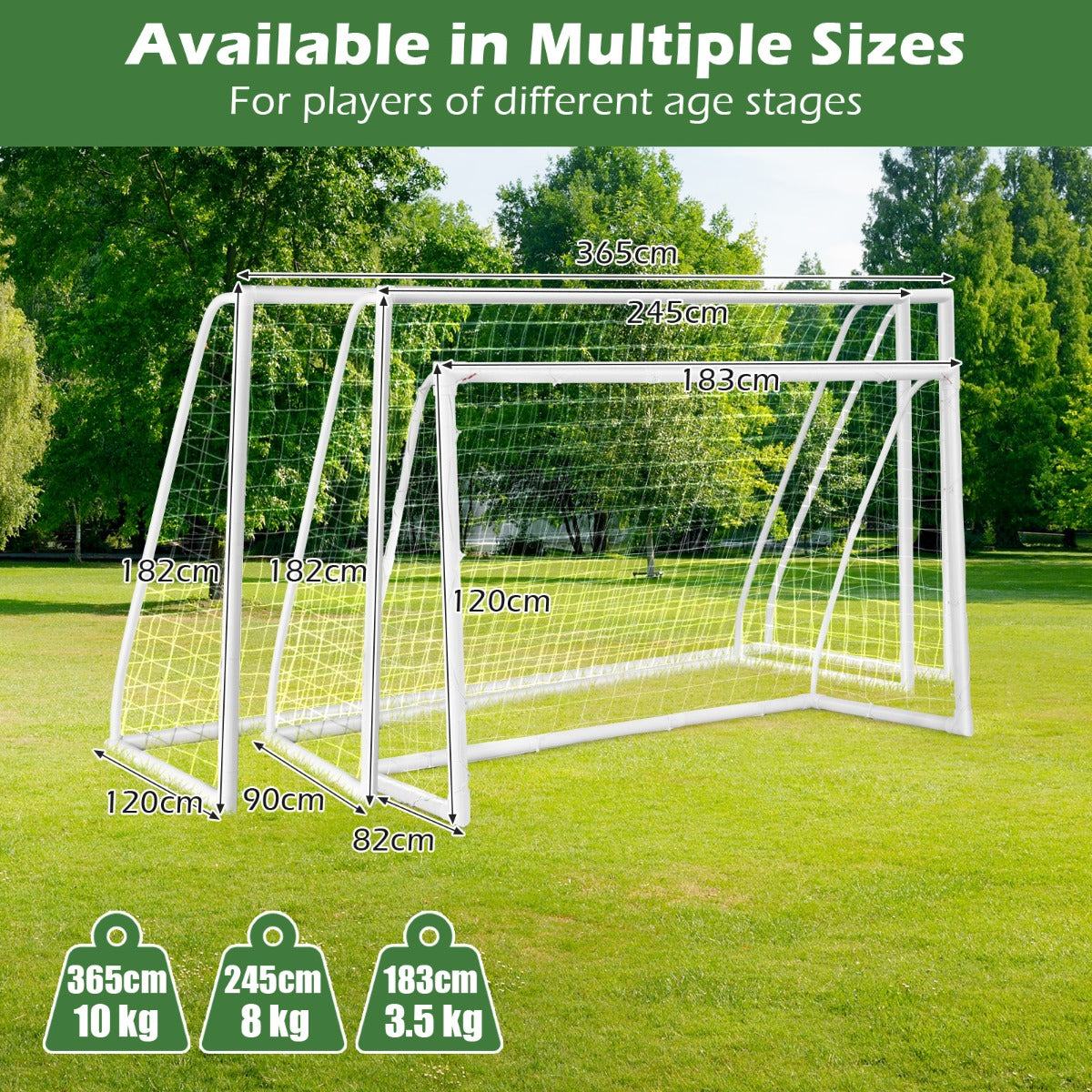 LIVSK Weerbestendig Voetbaldoel met Net - Stevig UPVC-frame - Inclusief Grondpennen en Voetbalkegels - 245 x 90 x 182 cm - Wit