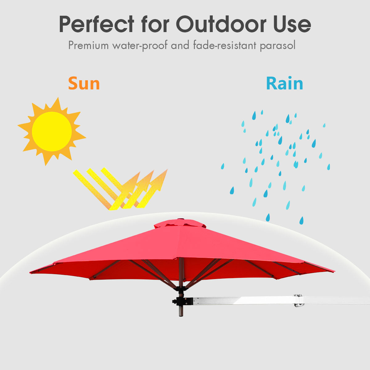 LIVSK Wandparasol - Wandmontage - Verstelbare Hoek - Aluminium Frame - Waterdicht Polyester - 247 cm - Rood / Blauw