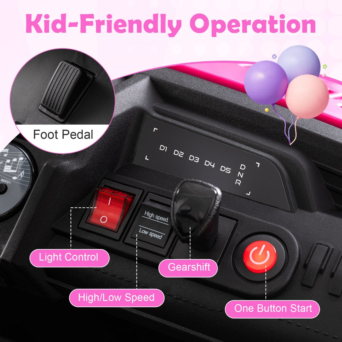 Livsk costway 24v elektrische auto voor kinderen 2 zits elektrische auto met claxon muziek en licht kinderauto met afstandsbediening roze 5