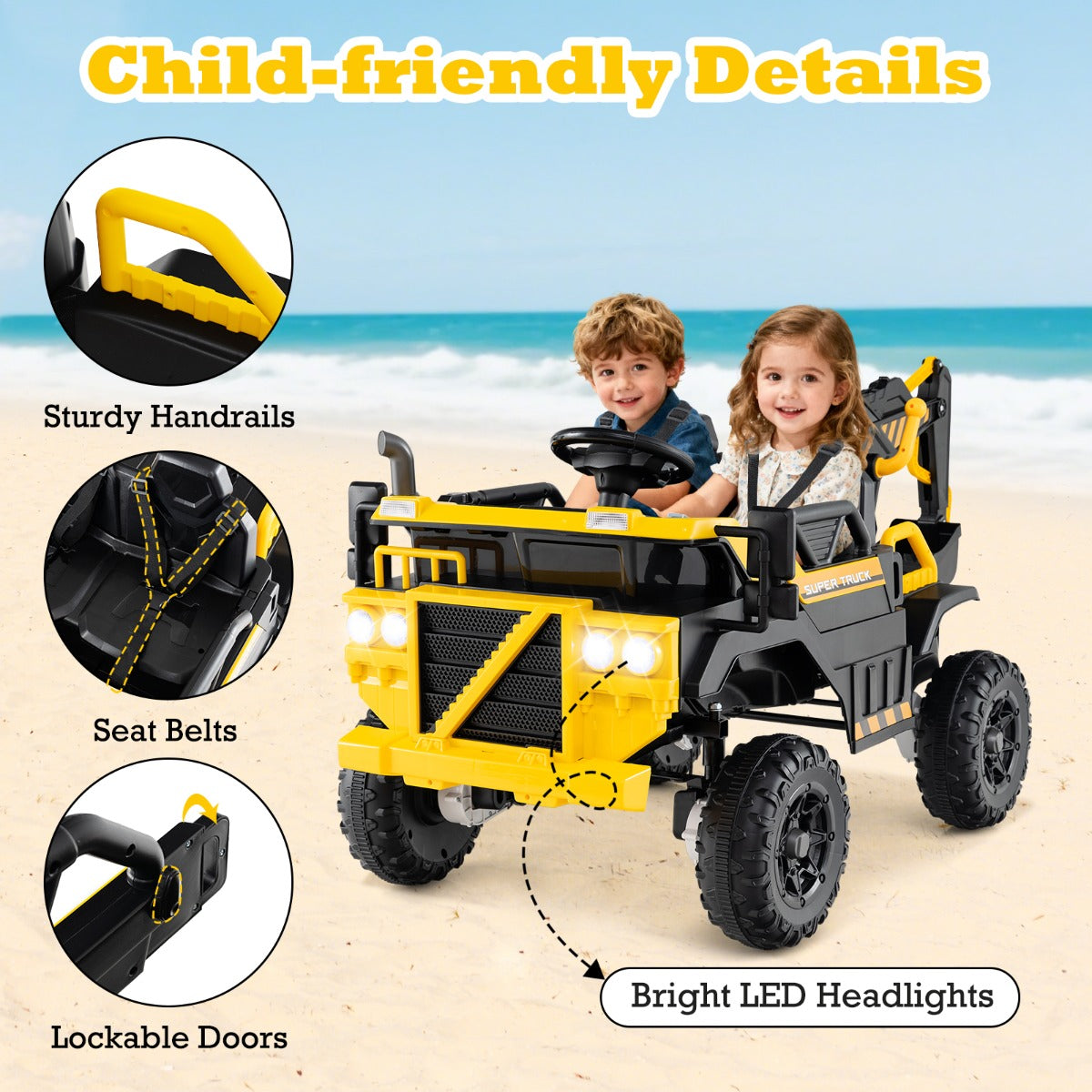 Livsk costway 24v elektrische graafmachine speelgoedauto voor kinderen met een bak muziek led verlichting en afstandsbediening 5