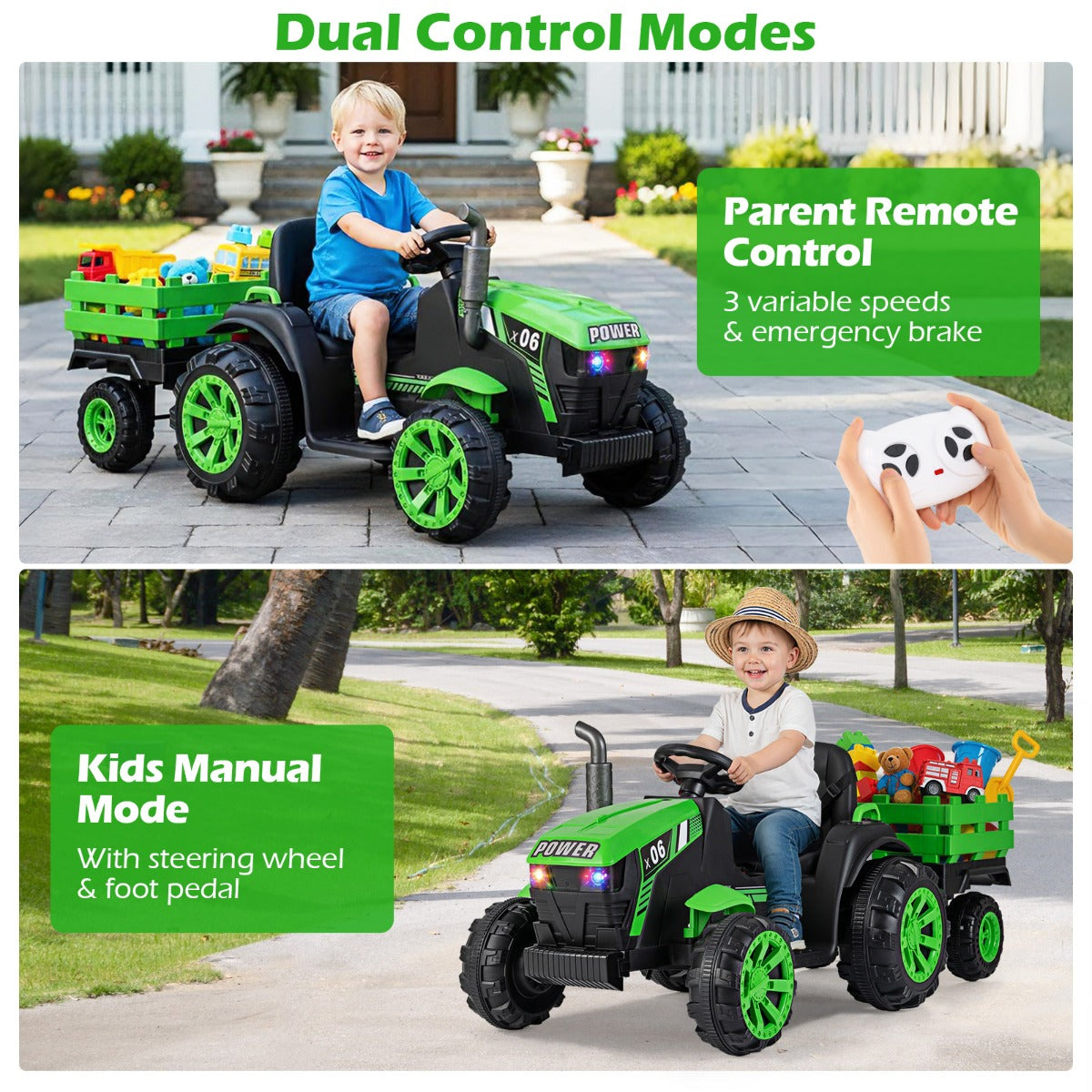 Livsk costway 24v kindertractor met aanhanger elektrische tractor met afstandsbediening 3