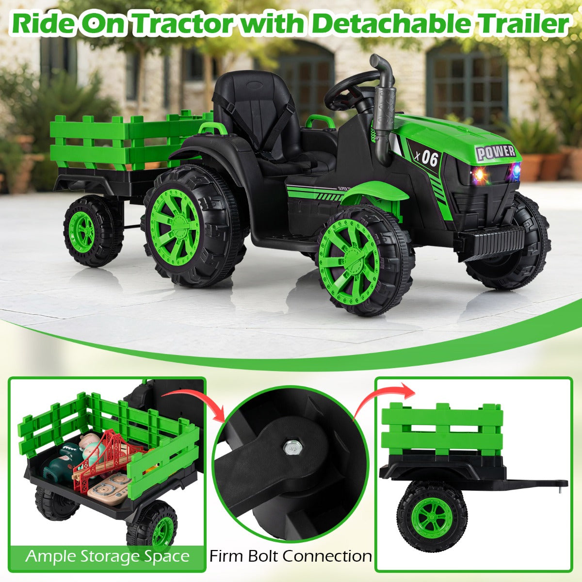 Livsk costway 24v kindertractor met aanhanger elektrische tractor met afstandsbediening 5