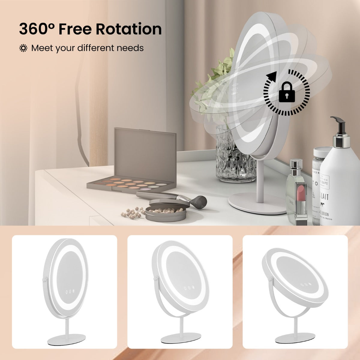 LIVSK LED Make-Upspiegel - 3 Dimbare Verlichtingsopties - Geheugenfunctie - 360° Draaibaar - Explosieveilig - Wit