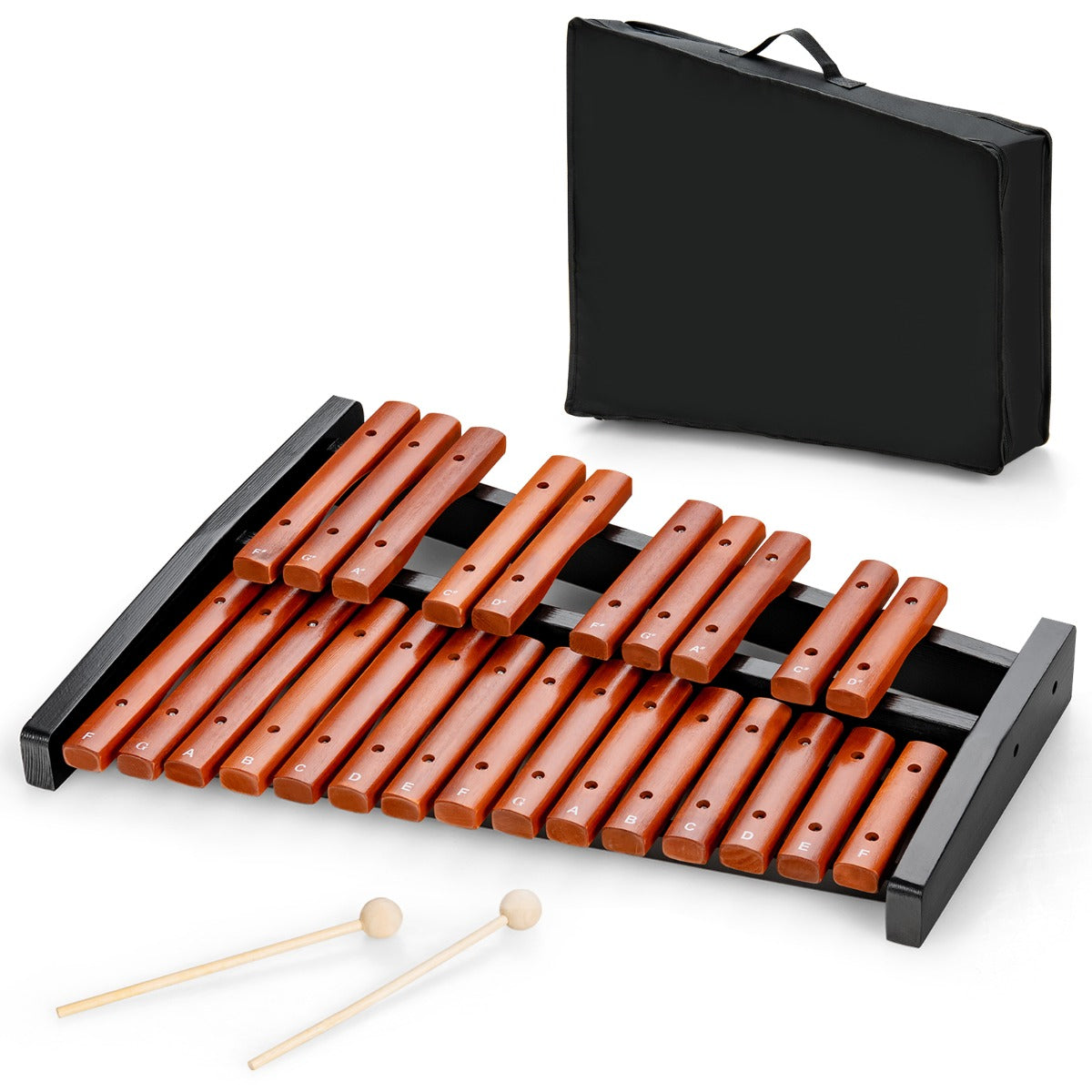 LIVSK Percussie Xylofoon 25 Noten - Duurzaam Hout - Inclusief Draagtas - Veilig voor Kinderen - 42 x 57 x 6 cm - Bruin + Zwart