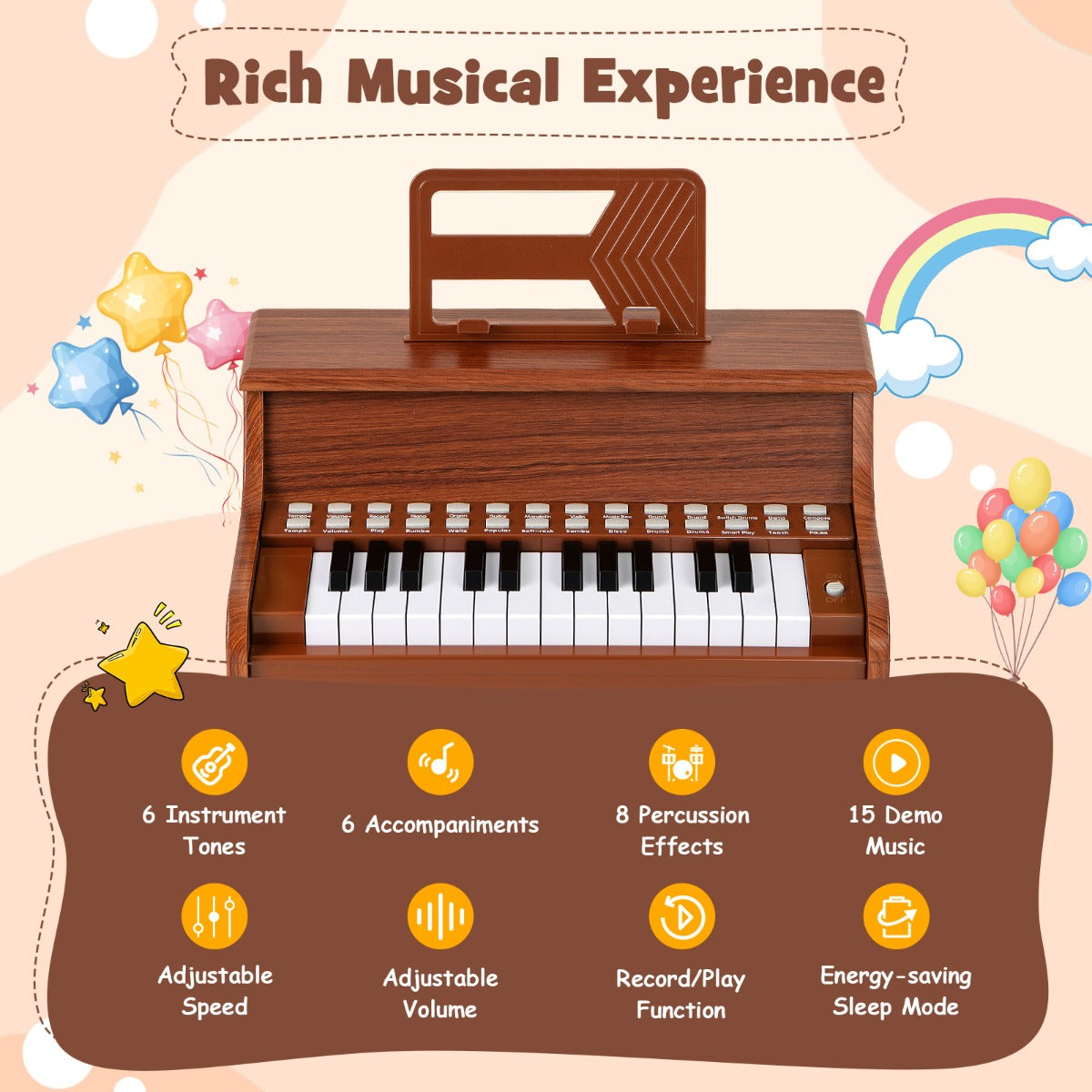 Livsk costway 25 toetsen digitale piano voor kinderen mini elektronische piano houten piano bruin 3