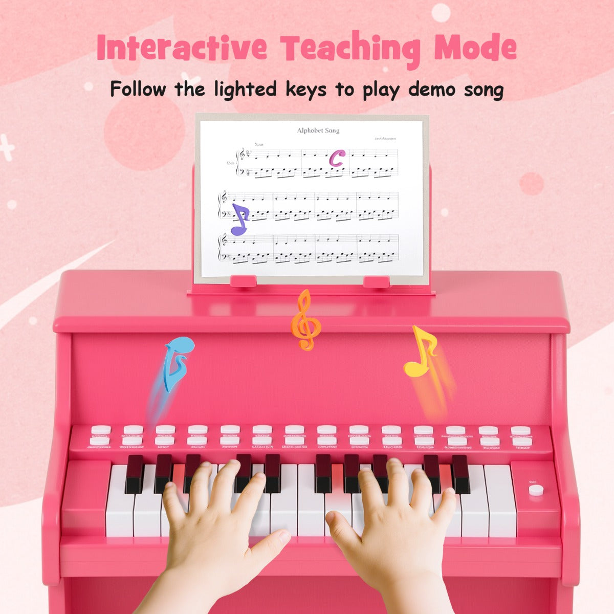 Livsk costway 25 toetsen digitale piano voor kinderen mini elektronische piano houten piano roze 2 1