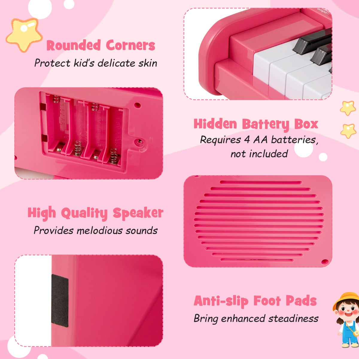 Livsk costway 25 toetsen digitale piano voor kinderen mini elektronische piano houten piano roze 4
