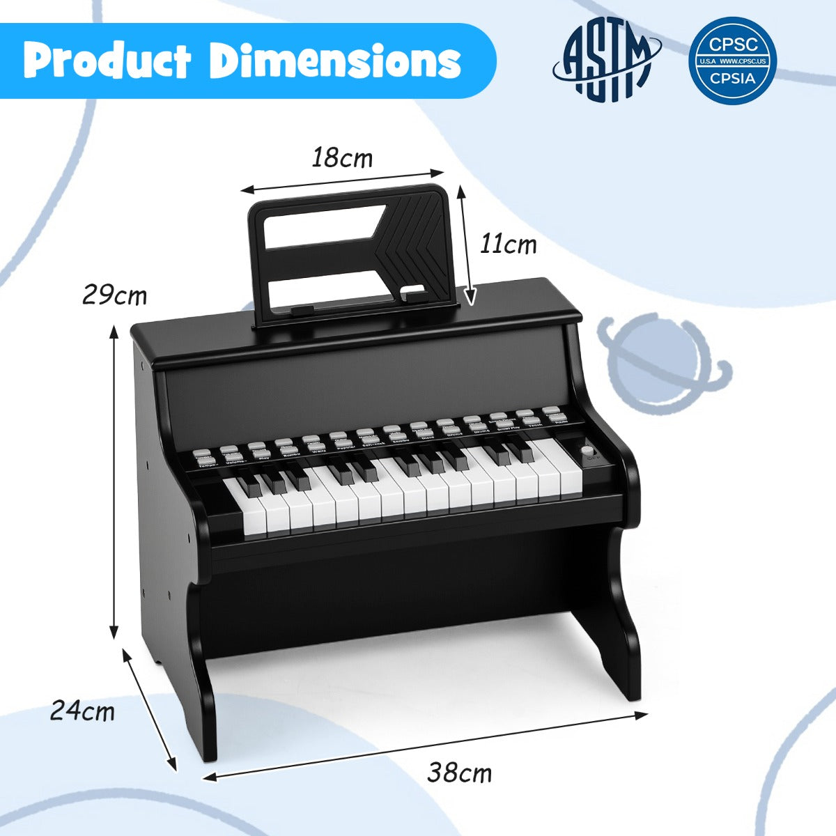 Livsk costway 25 toetsen digitale piano voor kinderen mini elektronische piano houten piano zwart 1 1