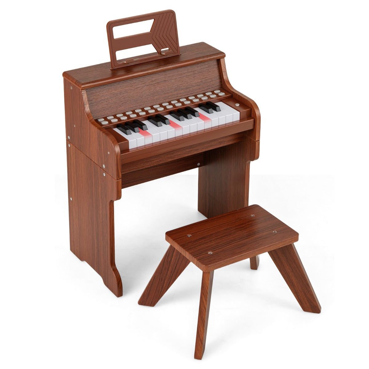 Livsk costway 25 toetsen kinderpiano met krukje mini elektronische piano bruin
