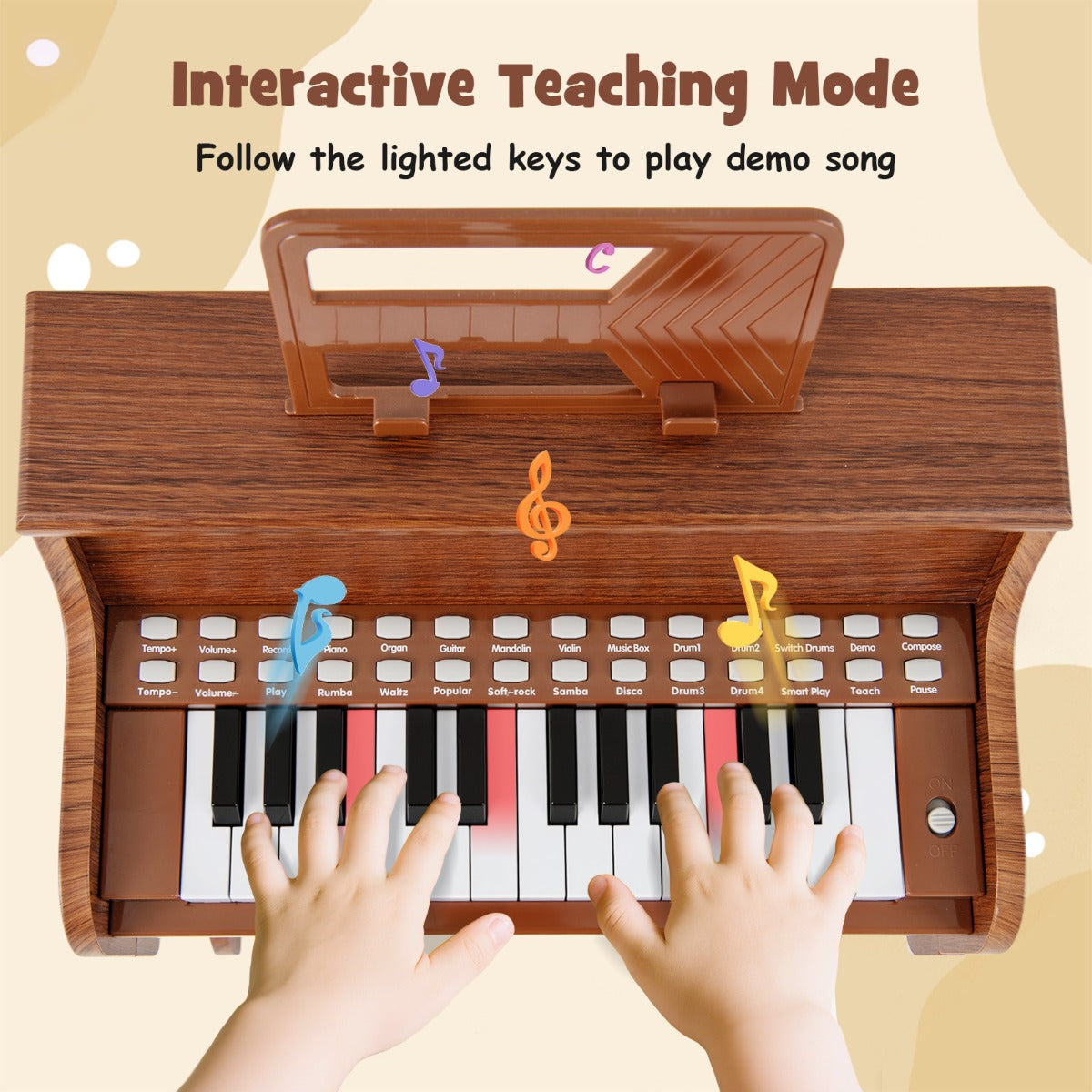 Livsk costway 25 toetsen kinderpiano met krukje mini elektronische piano bruin 2